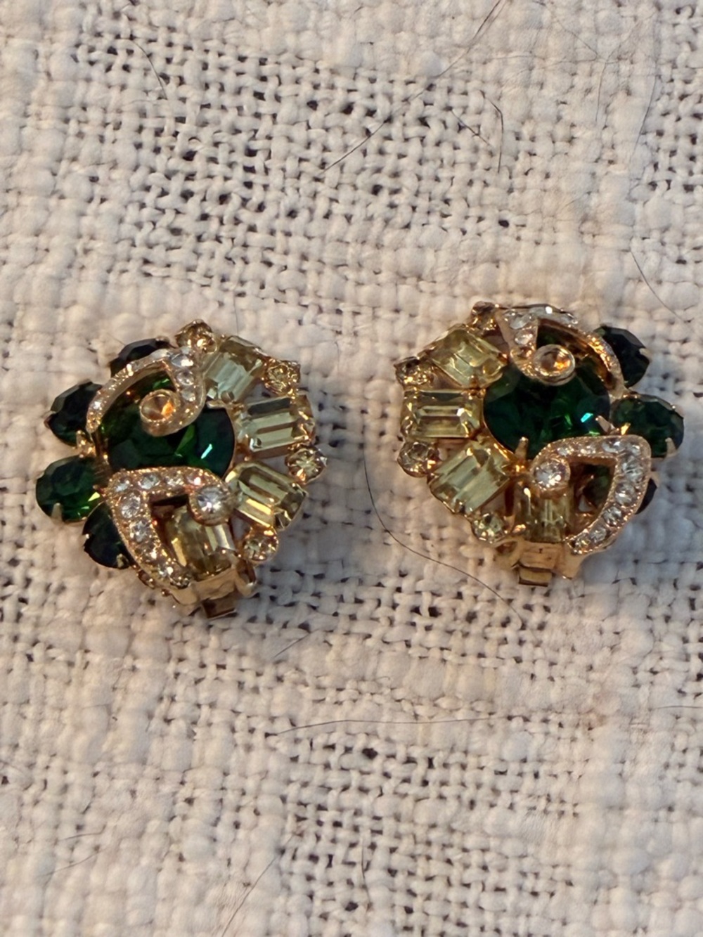 Isenberg green and rhinestone custom jewelry clip on earrings